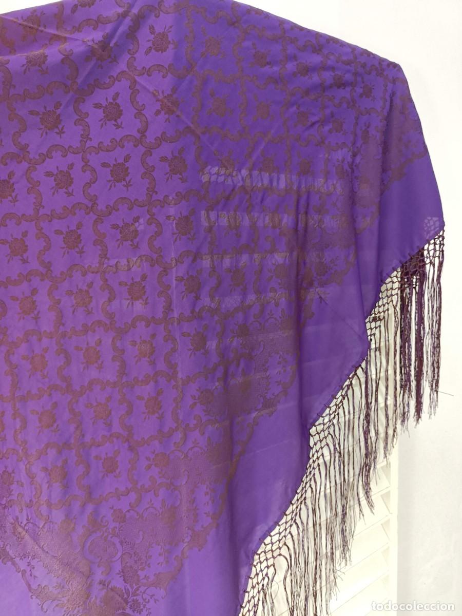 Antig&uuml;edades: PA&Ntilde;UELO DE SEDA MARR&Oacute;N Y MORADO - Foto 5