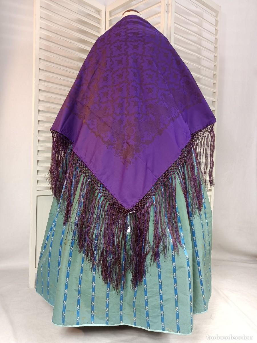 Antig&uuml;edades: PA&Ntilde;UELO DE SEDA MARR&Oacute;N Y MORADO - Foto 6