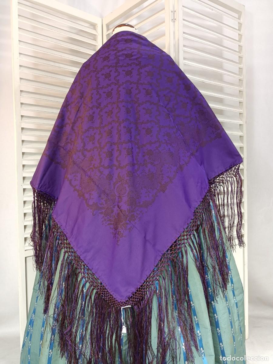 Antig&uuml;edades: PA&Ntilde;UELO DE SEDA MARR&Oacute;N Y MORADO - Foto 7