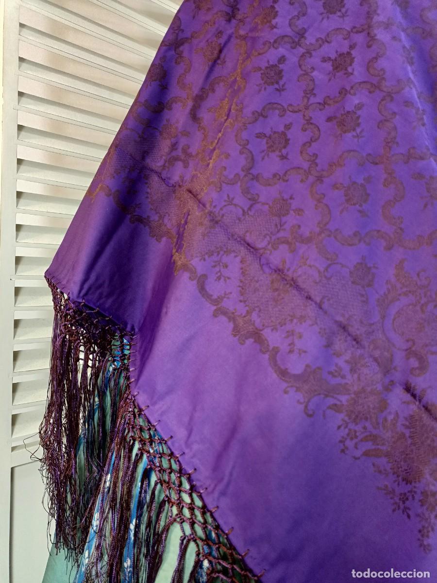 Antig&uuml;edades: PA&Ntilde;UELO DE SEDA MARR&Oacute;N Y MORADO - Foto 8