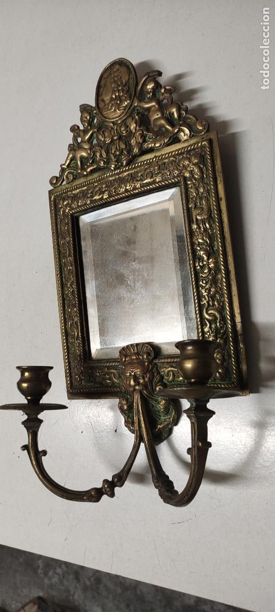 Antig&uuml;edades: ANTIGUO CANDELABRO CON ESPEJO BISELADO - Foto 9