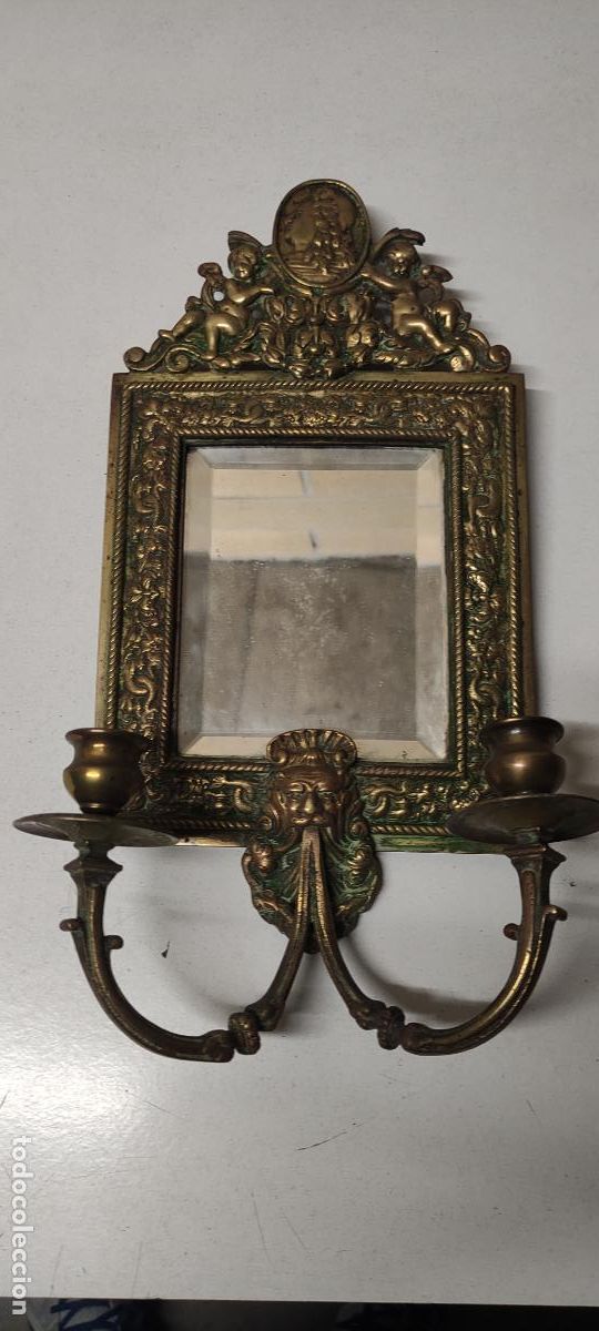 Antig&uuml;edades: ANTIGUO CANDELABRO CON ESPEJO BISELADO - Foto 1