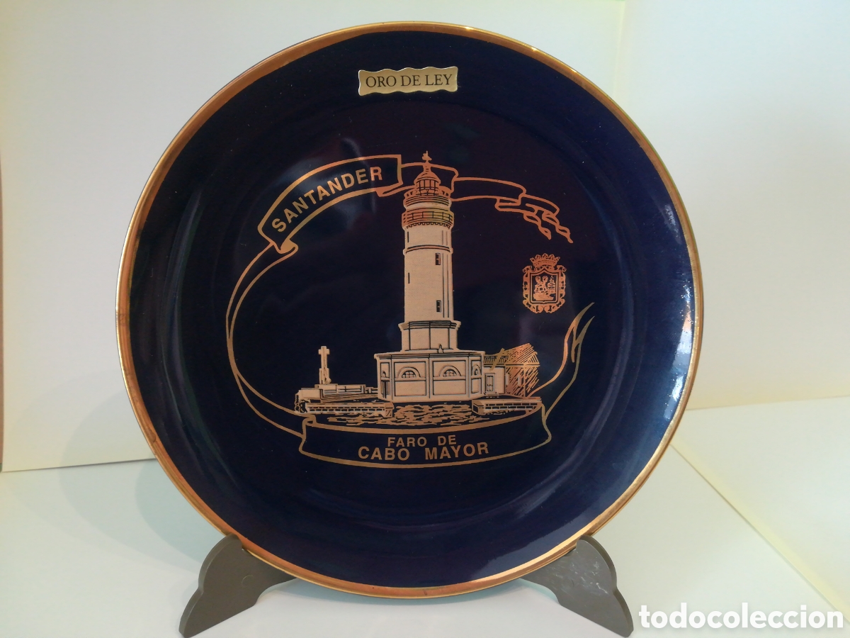 Antig&uuml;edades: Plato azul cobalto y oro de ley - Santander - Foto 1