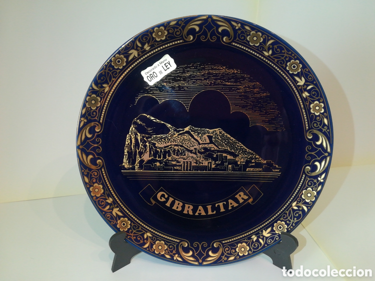Antig&uuml;edades: Plato azul cobalto y oro de ley - Gibraltar - Foto 1