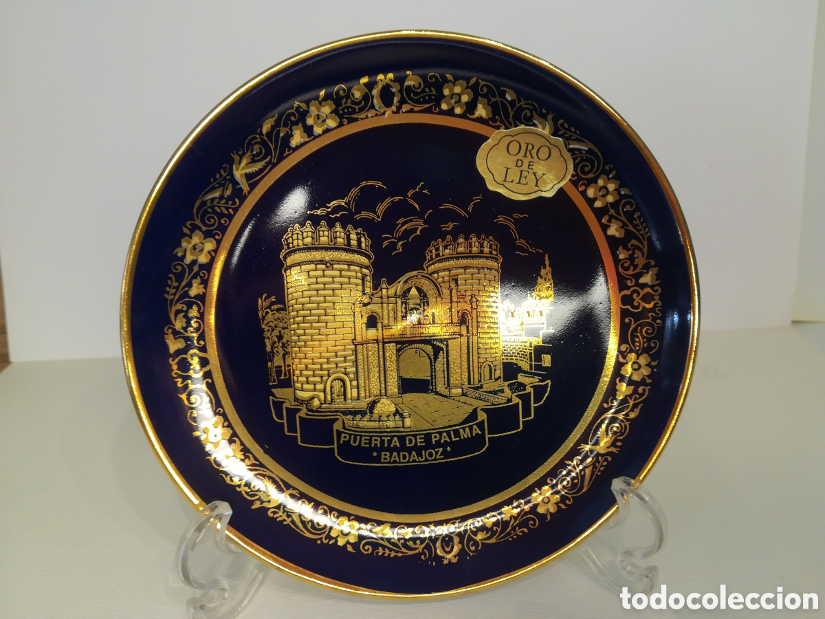 Antig&uuml;edades: Plato azul cobalto y oro de ley - Badajoz - Foto 1