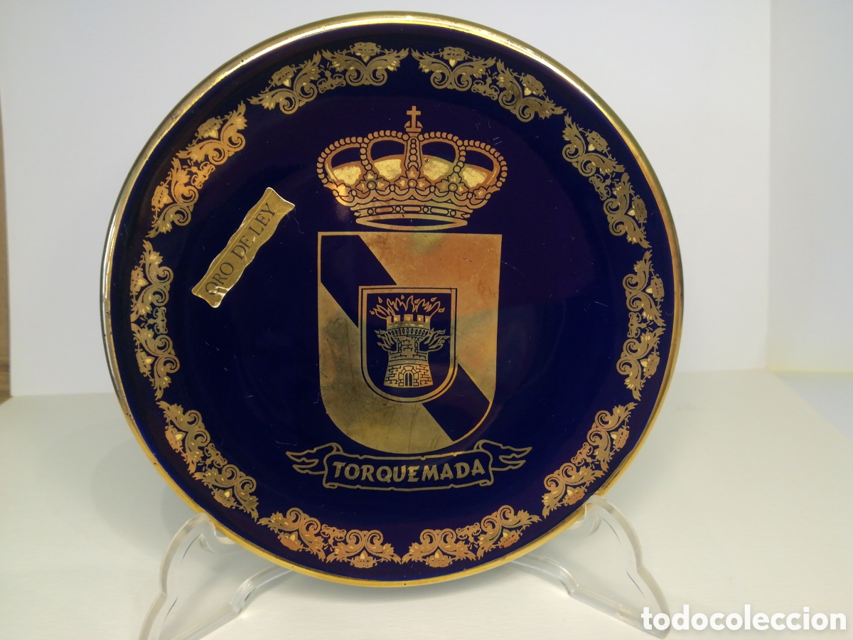 Antig&uuml;edades: Plato azul cobalto y oro de ley - Torquemada - Foto 1