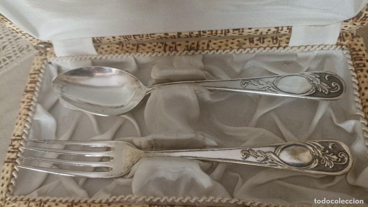 Antiguidades: Cubiertos infantiles plateados vintage (OB21)