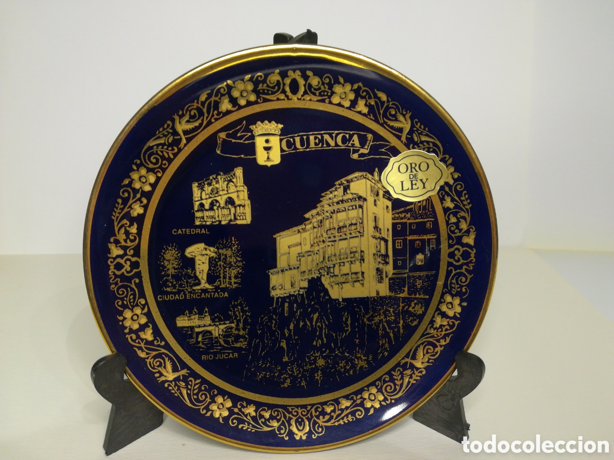 Antig&uuml;edades: Plato azul cobalto y oro de ley - Cuenca - Foto 1
