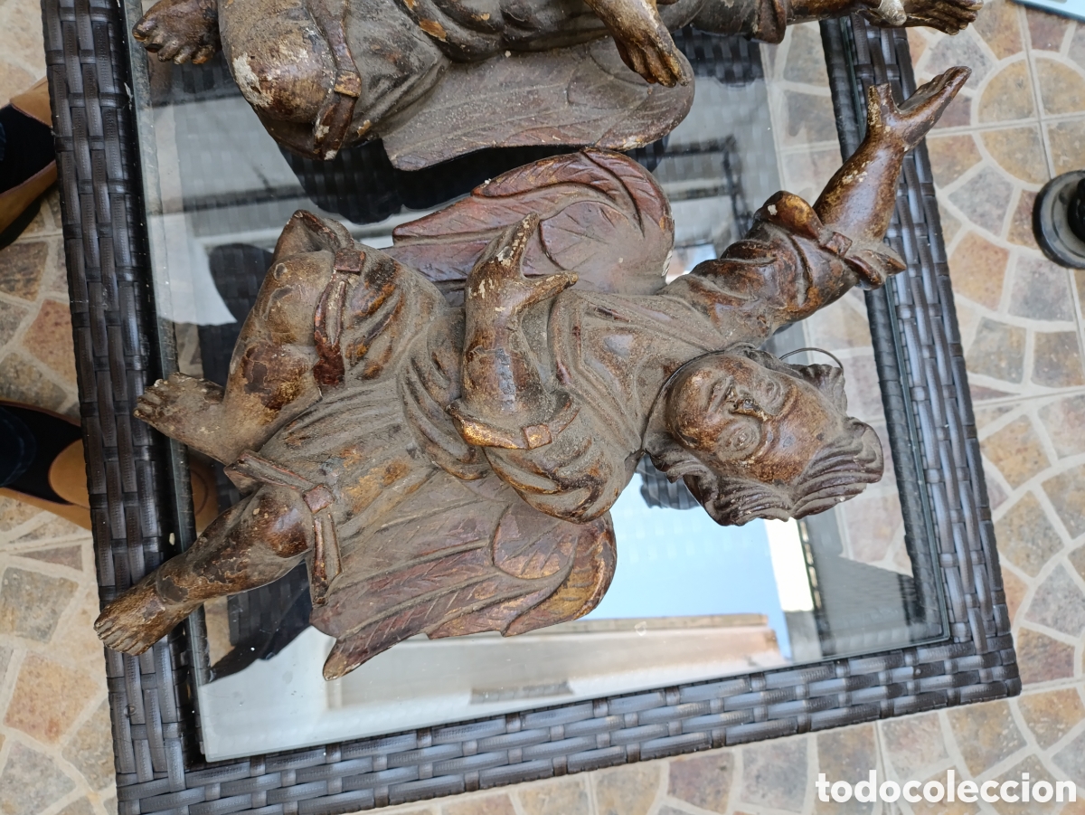 Antig&uuml;edades: Dos angelitos de madera del XVlll - Foto 2