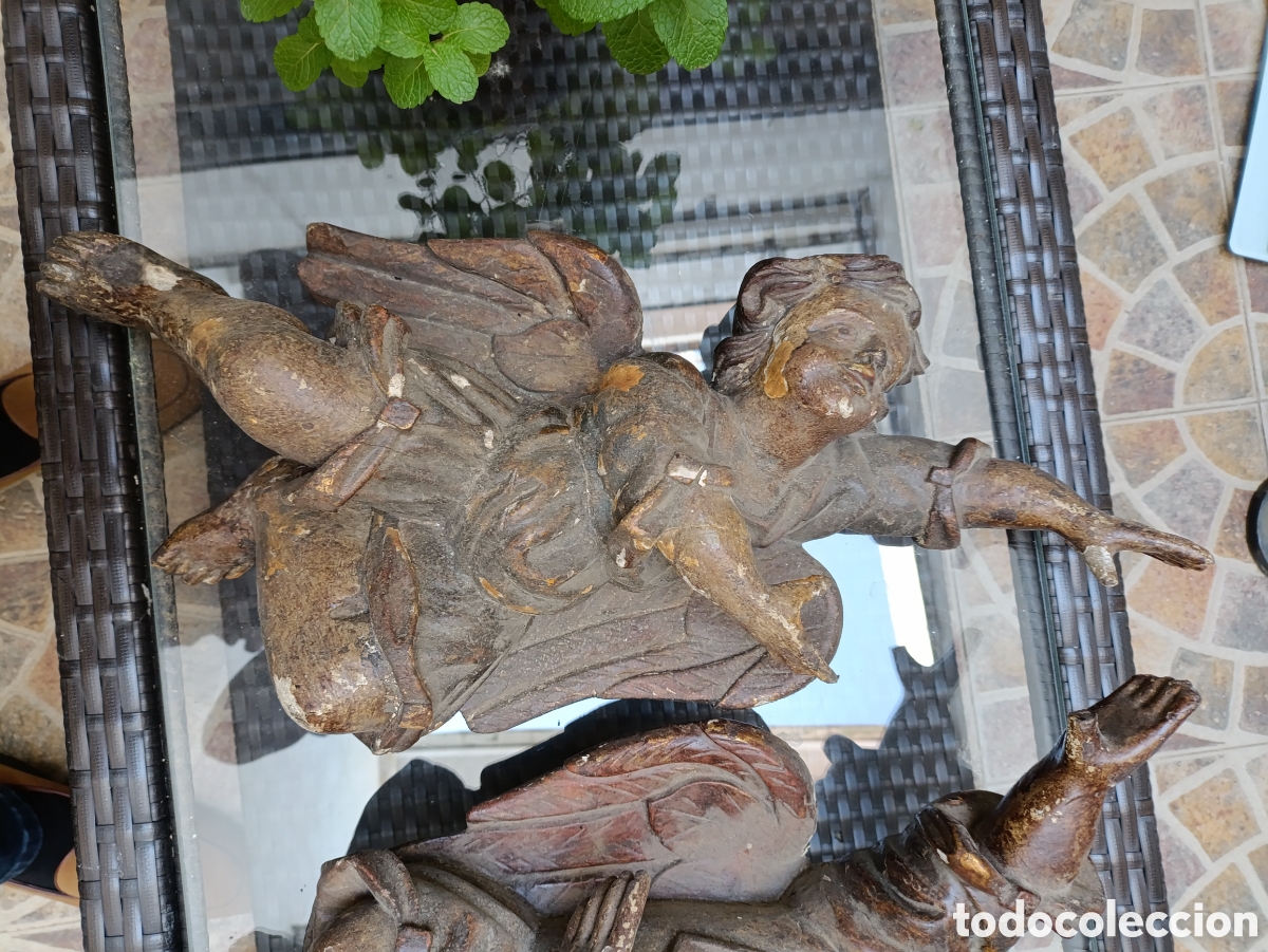 Antig&uuml;edades: Dos angelitos de madera del XVlll - Foto 3