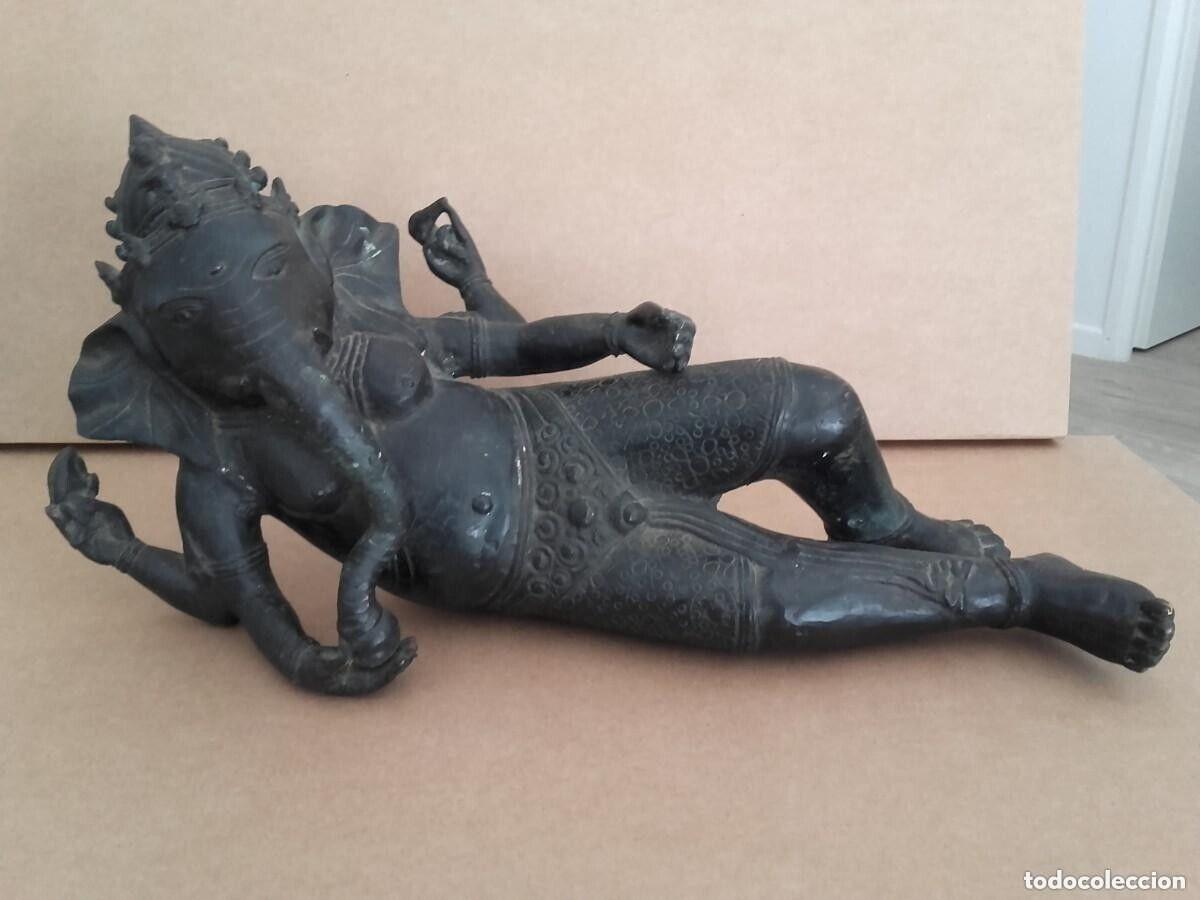 Antiques: rare et ancienne statue de Ganesha, T&ecirc;te d&rsquo;&eacute;l&eacute;phant Dieu Hindou , 46 cm d'un bout a l'autre