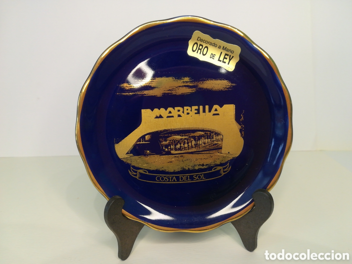 Antig&uuml;edades: Plato azul cobalto y oro de ley - Marbella - Foto 1