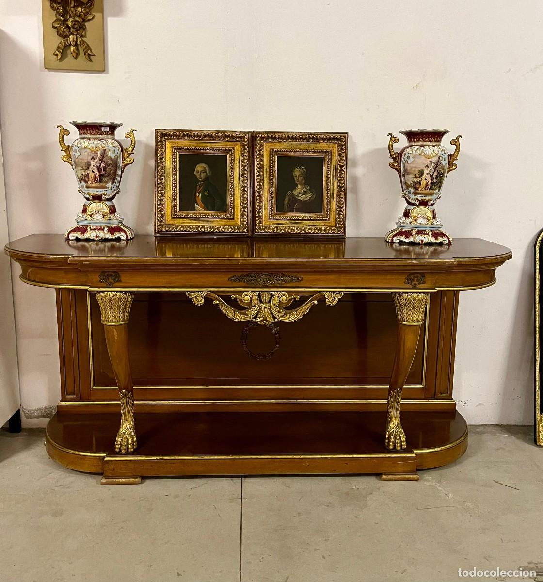 Antig&uuml;edades: Fant&aacute;stica consola estilo imperio con bronces. - Foto 1