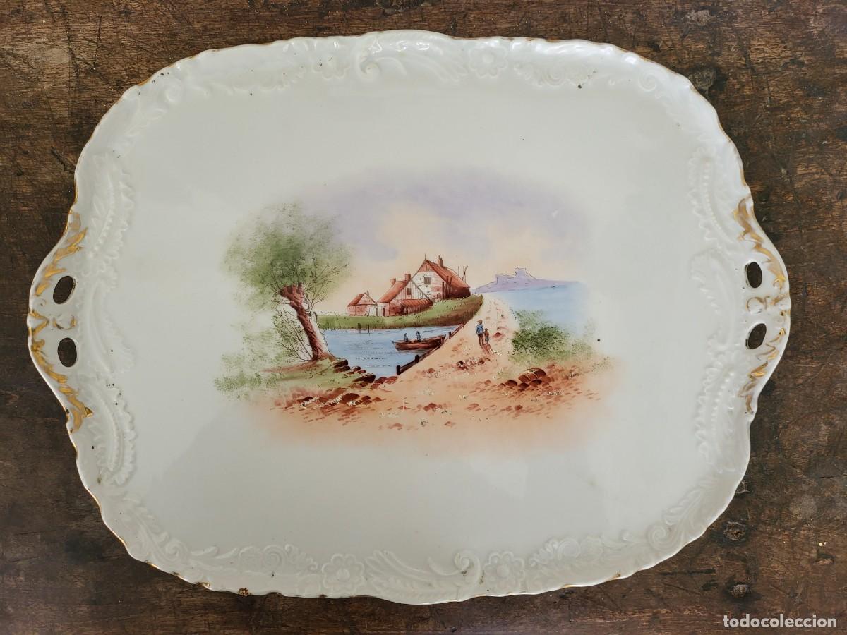 Antiquit&eacute;s: Enorme bandeja con asas, mayolica, cl&aacute;sica. Albert Pillivuyt Foecy Limoges, S.XIX. Dos sellos.