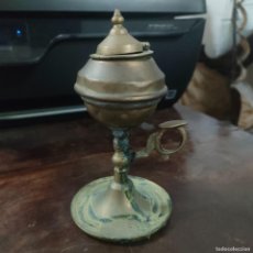 Antigüedades: ANTIGUO CANDIL O LAMPARA DE ACEITE BRONCE - 15CM. MUCHO USO Y PATINA