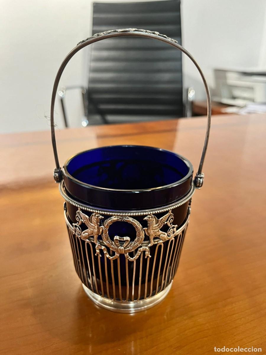 Antig&uuml;edades: Cesto de cristal azul - Foto 1