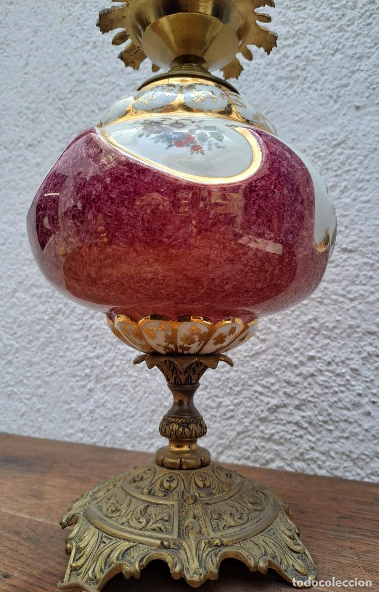 Antig&uuml;edades: L&Aacute;MPARA DE MESA PORCELANA Y BRONCE - Foto 9