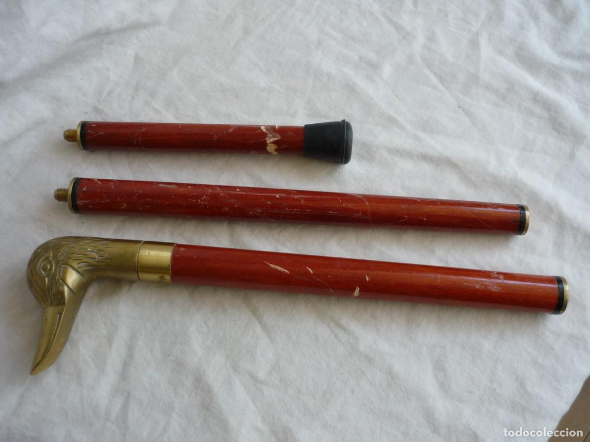 Antig&uuml;edades: Bast&oacute;n desmontable de madera con mango de bronce en forma de pato - Foto 2