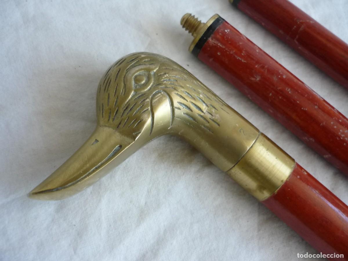 Antig&uuml;edades: Bast&oacute;n desmontable de madera con mango de bronce en forma de pato - Foto 3