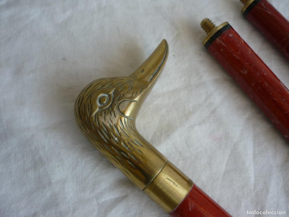 Antig&uuml;edades: Bast&oacute;n desmontable de madera con mango de bronce en forma de pato - Foto 4