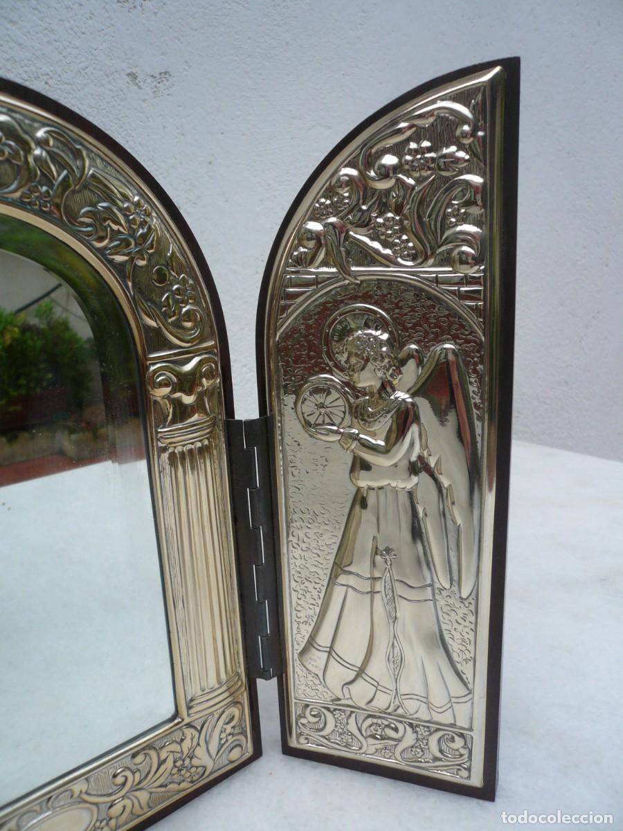 Antig&uuml;edades: ESPEJO TR&Iacute;PTICO DE MADERA Y PLATA 925. PUNZONES - Foto 6