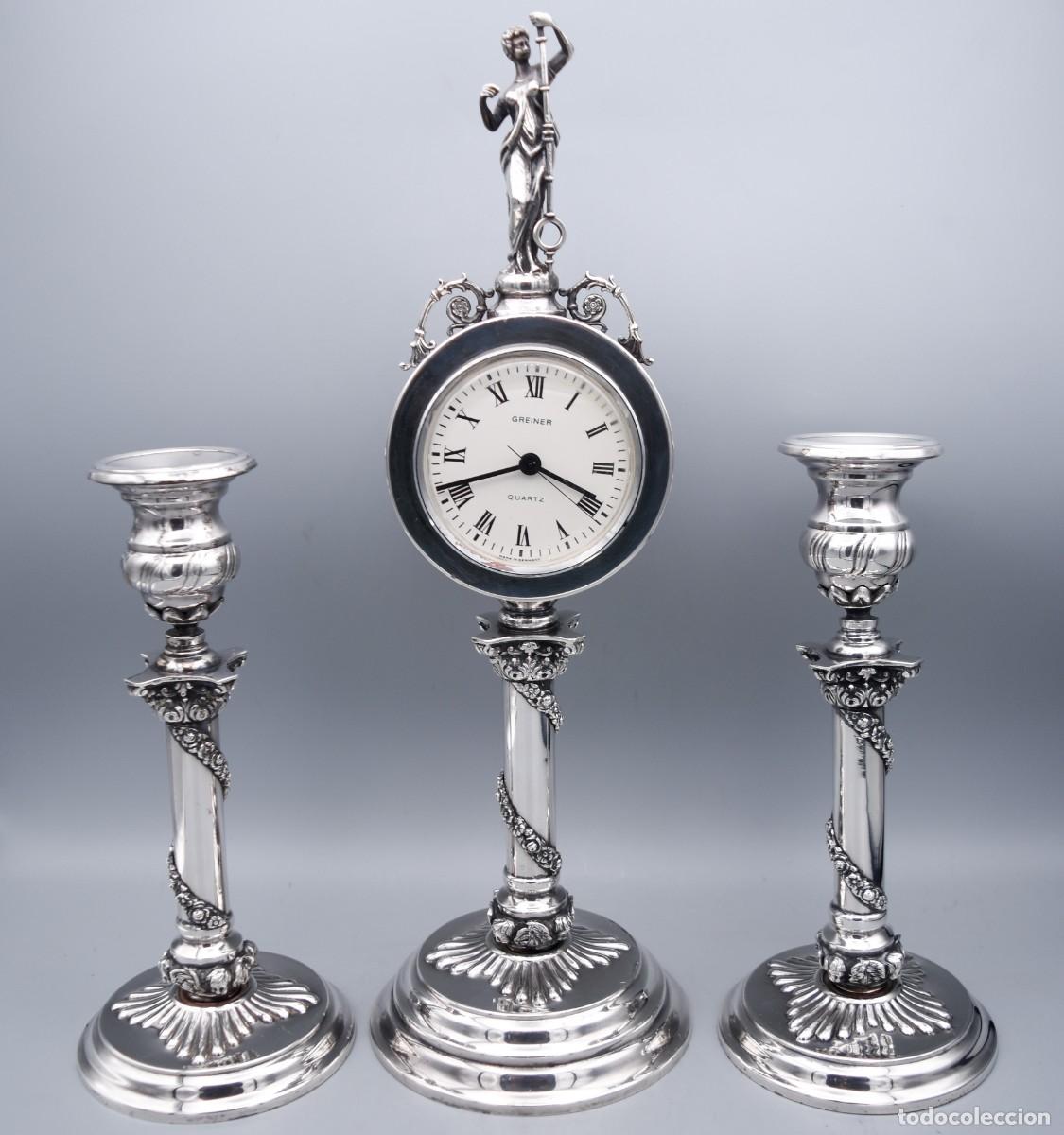 Antig&uuml;edades: Plata - Candeleros con reloj - Foto 5