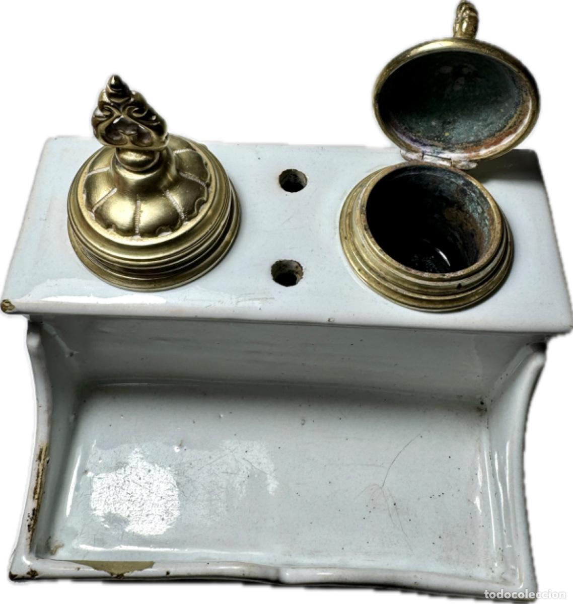Antig&uuml;edades: TINTERO FRANC&Eacute;S LOZA Y BRONCE - PAR&Iacute;S - S. XIX - Foto 4