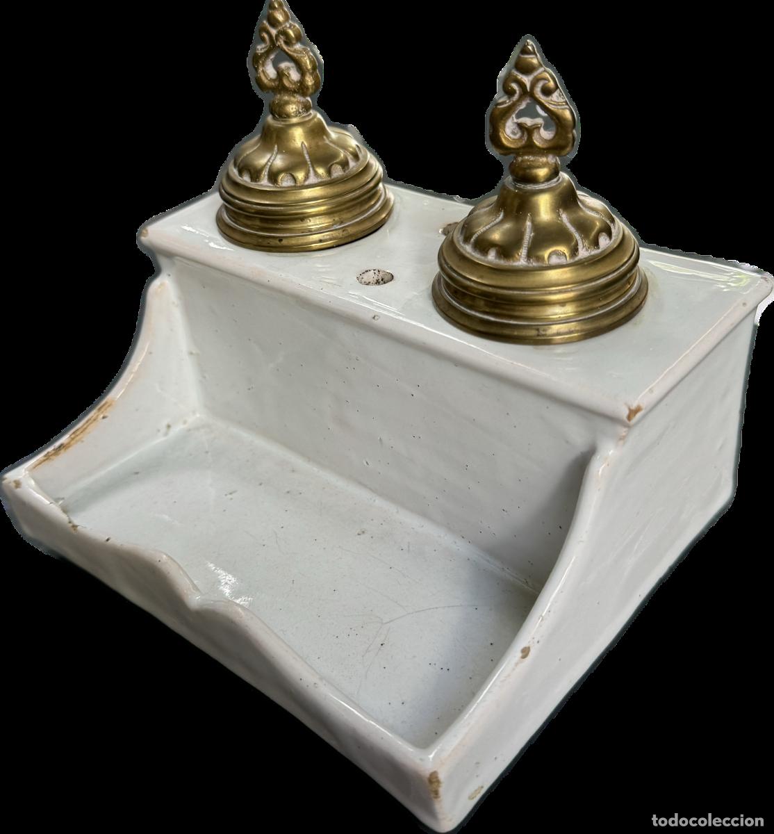 Antig&uuml;edades: TINTERO FRANC&Eacute;S LOZA Y BRONCE - PAR&Iacute;S - S. XIX - Foto 1