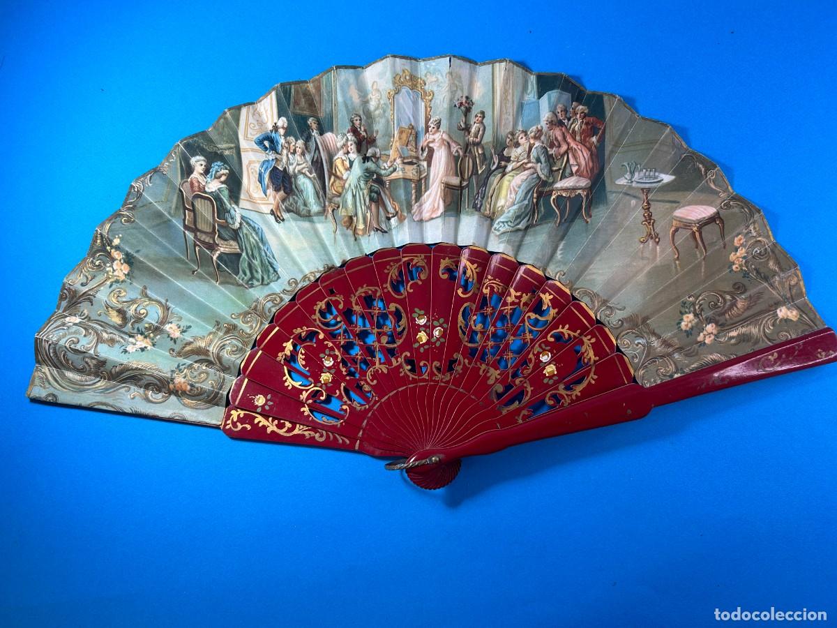 Antig&uuml;edades: ABANICO DE MADERA ESCENA COSTUMBRISTA - Foto 1