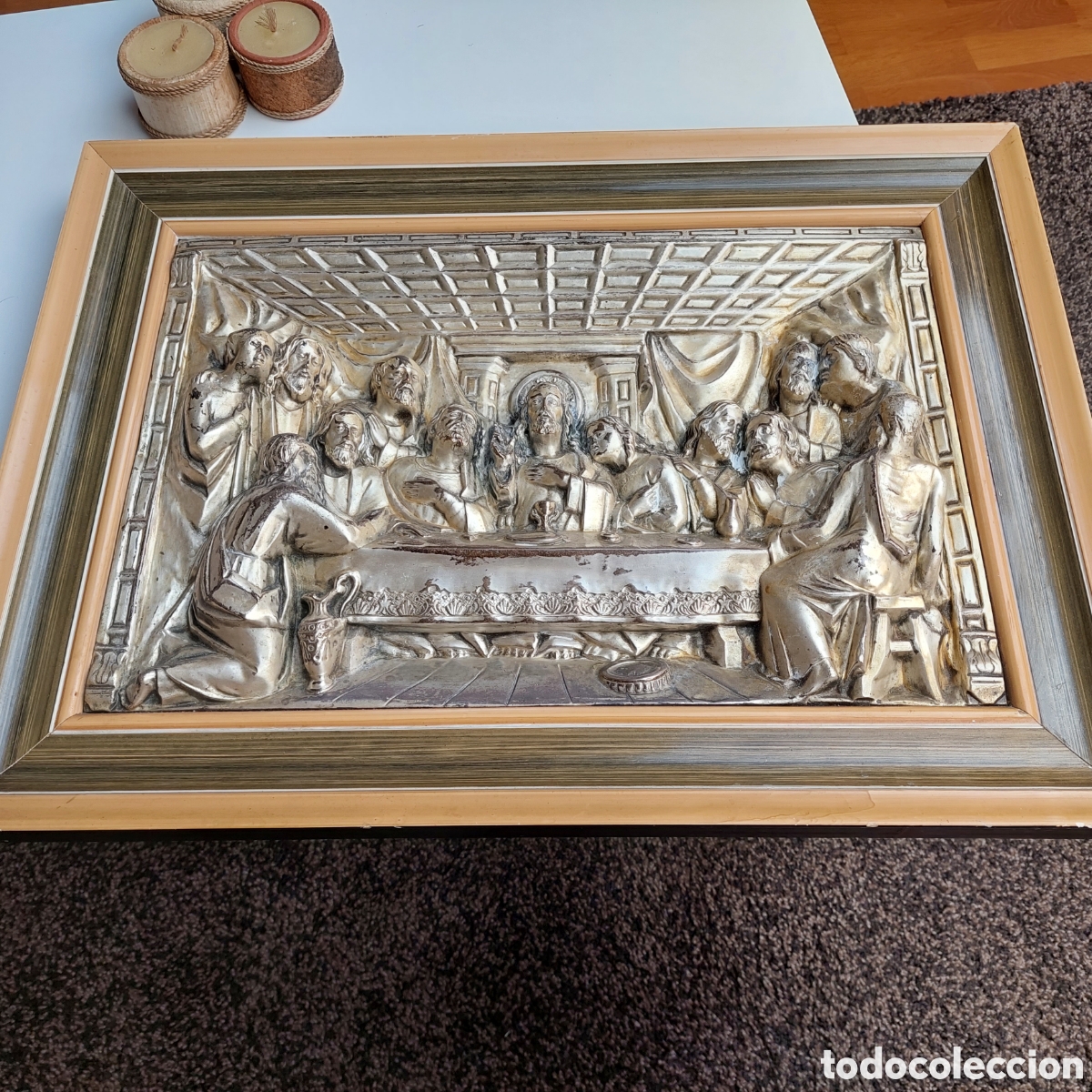 Antig&uuml;edades: Cuadro &uacute;ltima cena repujado - Foto 1