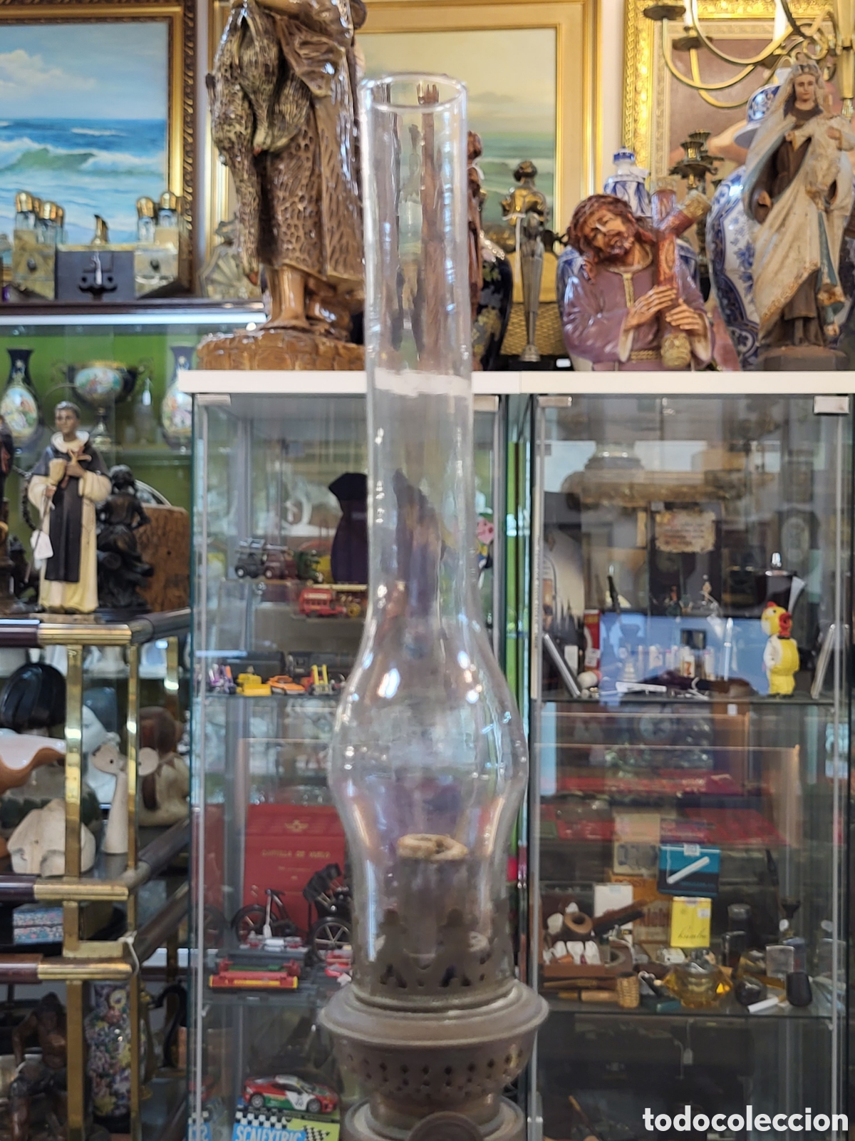 Antig&uuml;edades: ANTIGUO QUINQUE CRISTAL DE OPALINA . 45 CM - Foto 2