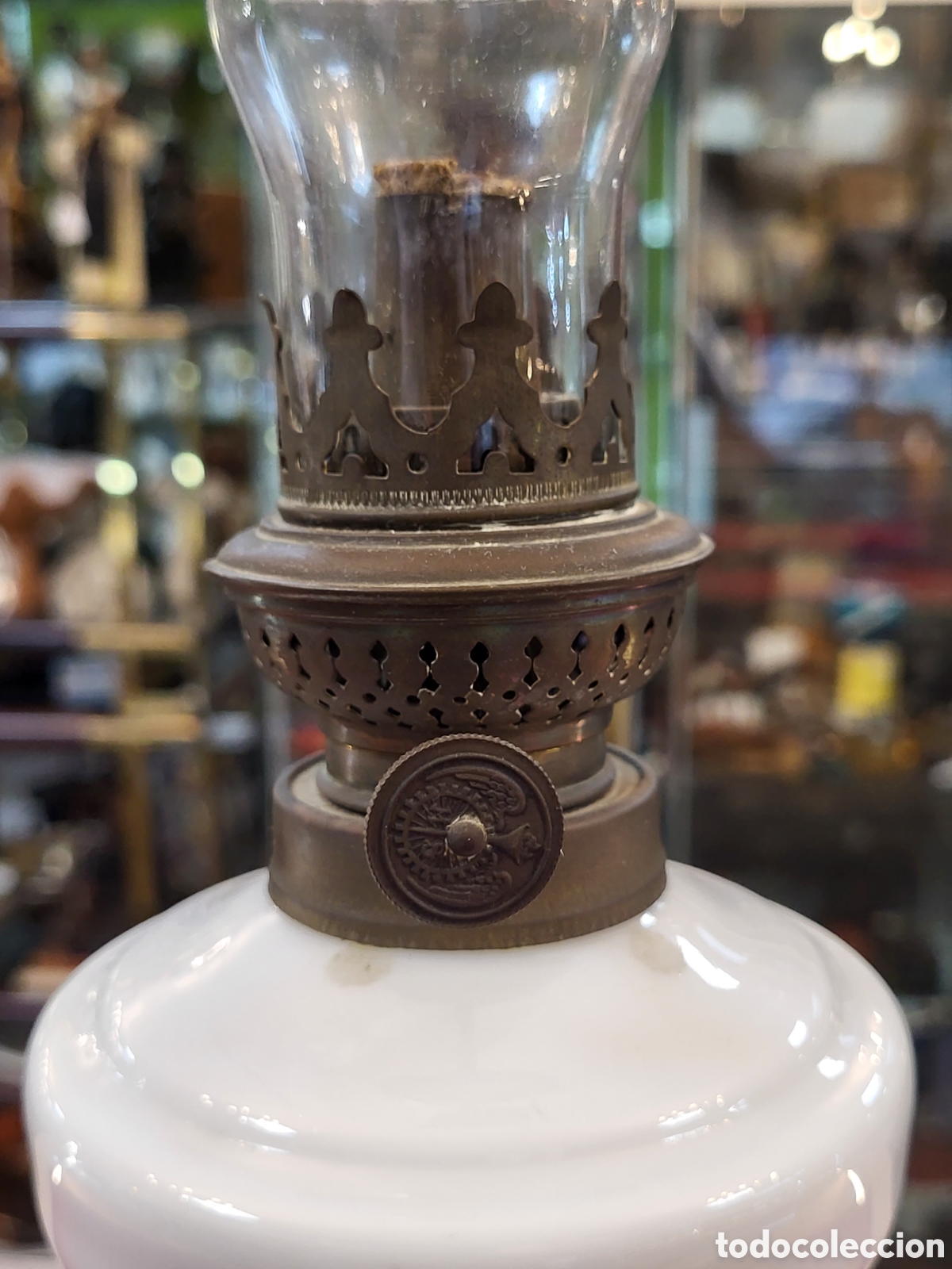 Antig&uuml;edades: ANTIGUO QUINQUE CRISTAL DE OPALINA . 45 CM - Foto 3