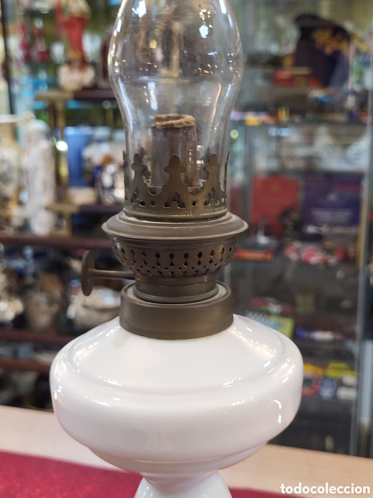 Antig&uuml;edades: ANTIGUO QUINQUE CRISTAL DE OPALINA . 45 CM - Foto 6