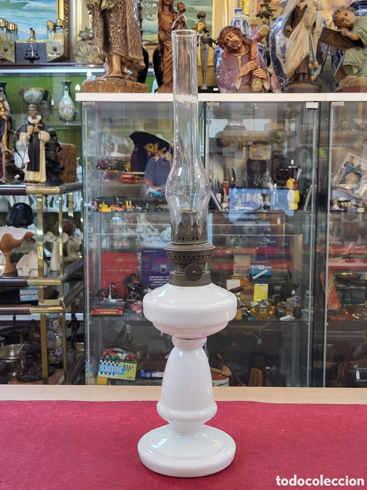 Antig&uuml;edades: ANTIGUO QUINQUE CRISTAL DE OPALINA . 45 CM - Foto 1