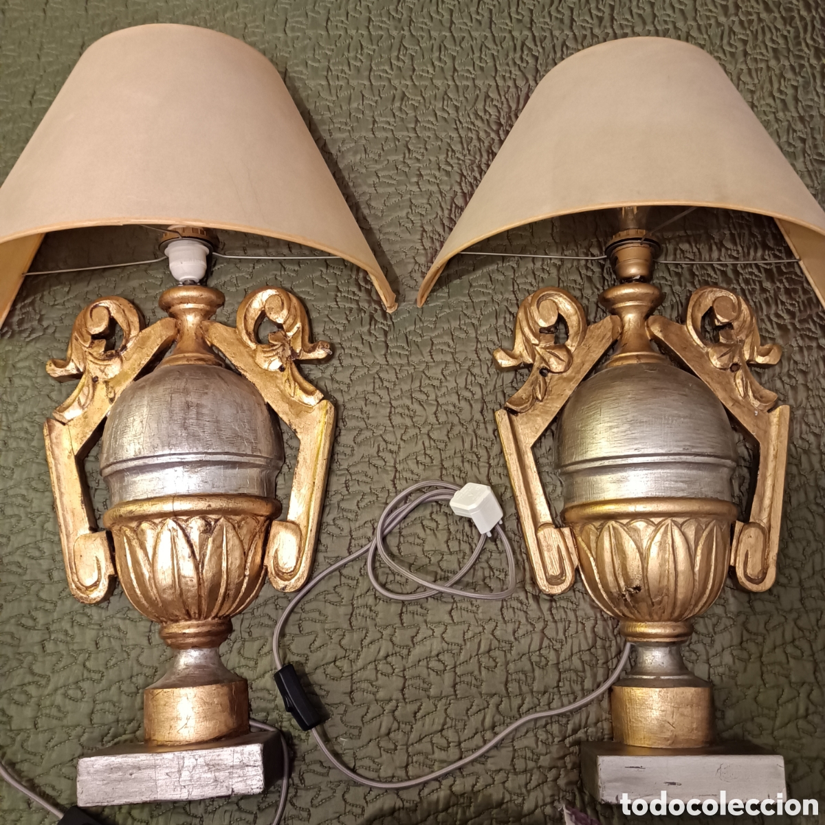 Antig&uuml;edades: Pareja de l&aacute;mparas de pared imperio en pan de oro - Foto 1