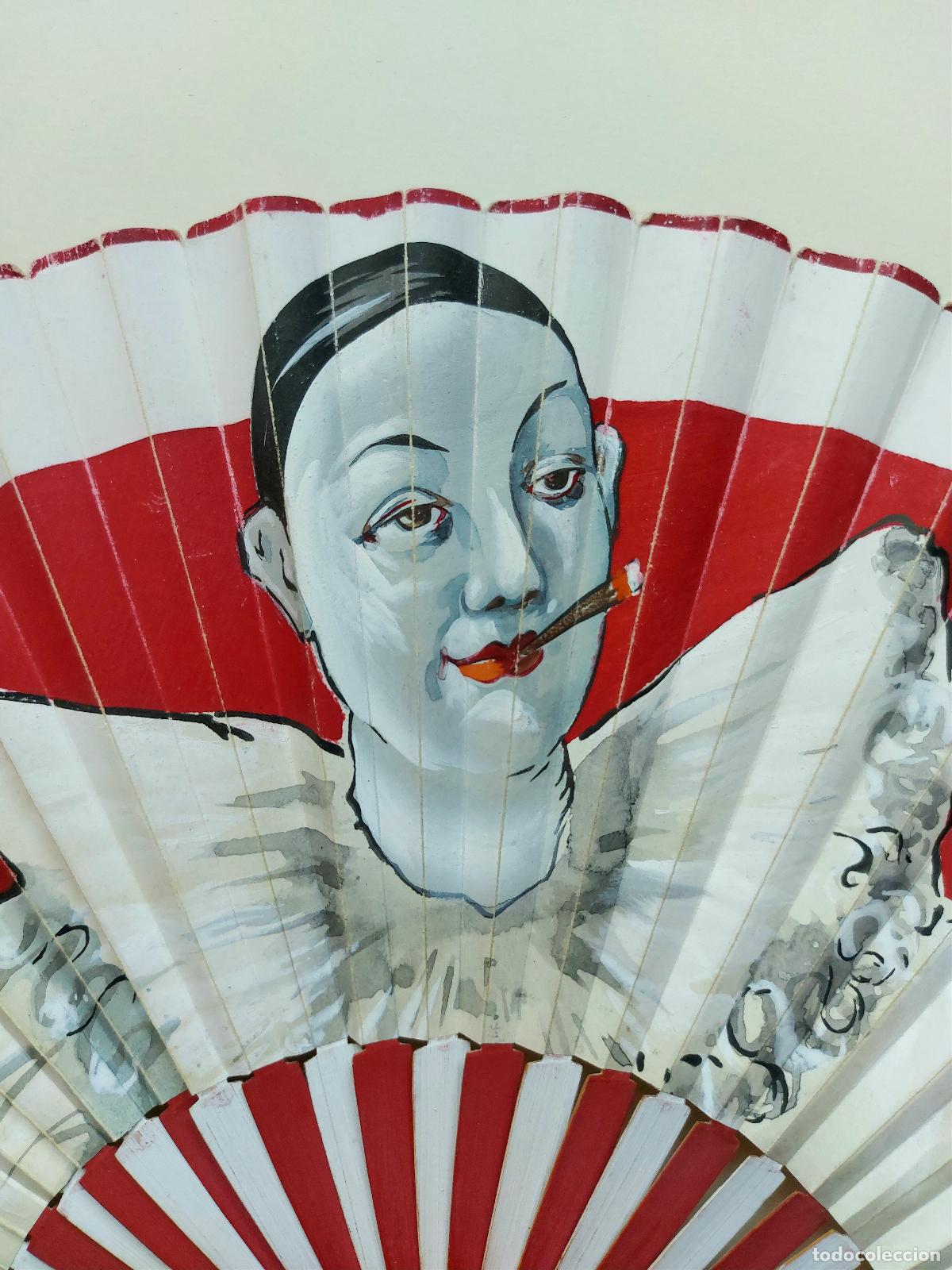Antig&uuml;edades: ABANICO ANTIGUO PIERROT 1907 + POSTAL - Foto 1