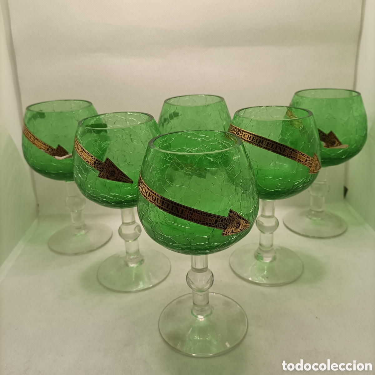 Antig&uuml;edades: 6 Copas Cristal Craquelado Verdes - Foto 1