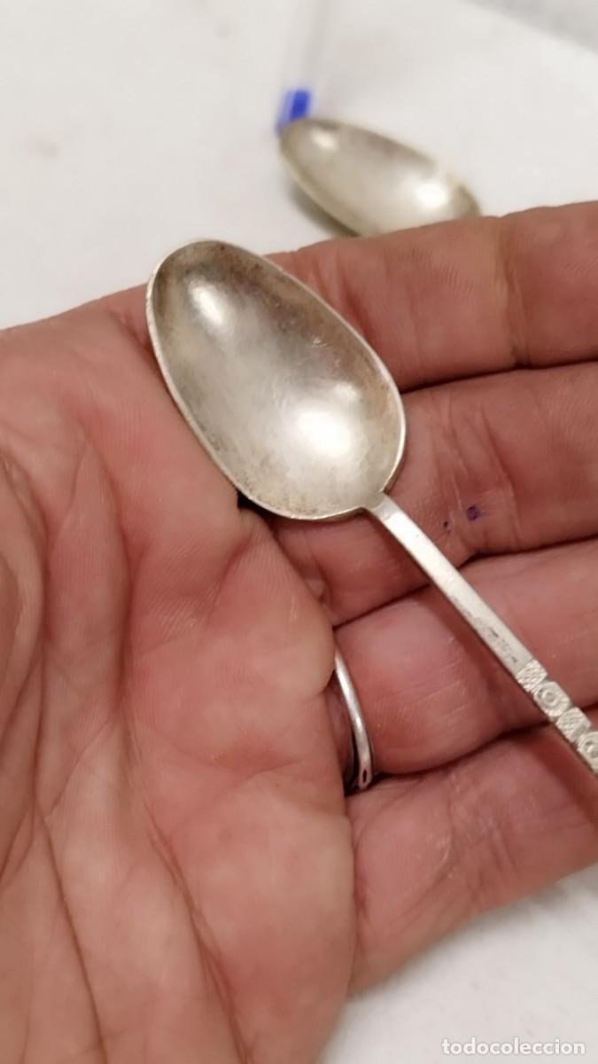 Antig&uuml;edades: Pareja de antiguas cucharas,de postre alargadas - Foto 5