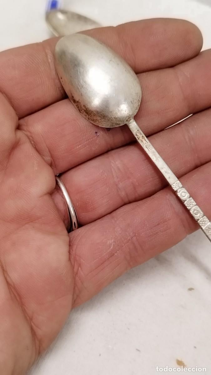 Antig&uuml;edades: Pareja de antiguas cucharas,de postre alargadas - Foto 6