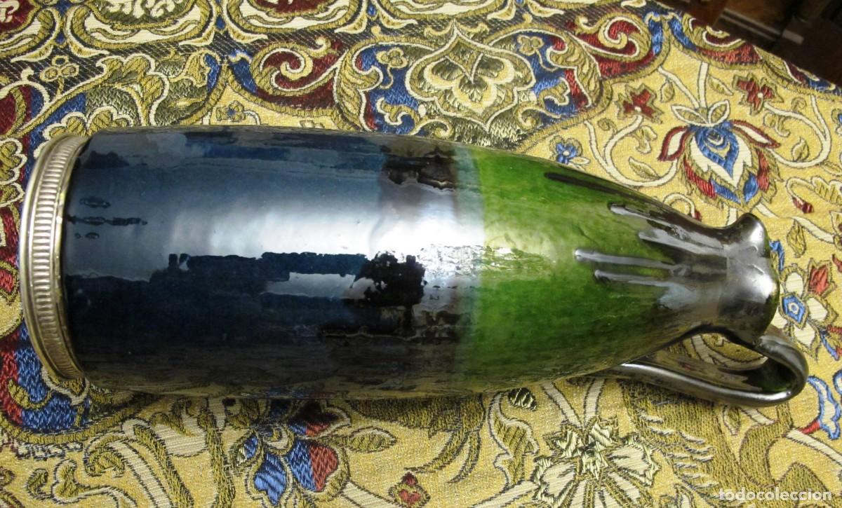 Antig&uuml;edades: BOTELLA DE CER&Aacute;MICA VERDE CON LA BASE DE PLATA - Foto 6