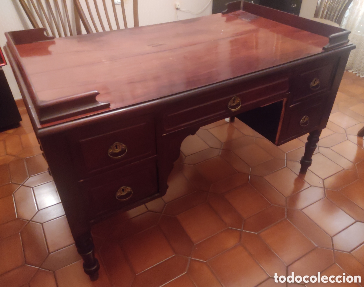 Antig&uuml;edades: Mesa despacho DOBLE CARA estilo ingles caoba - Foto 2