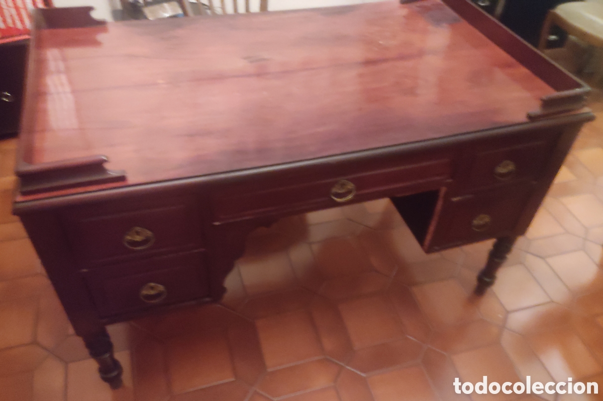 Antig&uuml;edades: Mesa despacho DOBLE CARA estilo ingles caoba - Foto 5