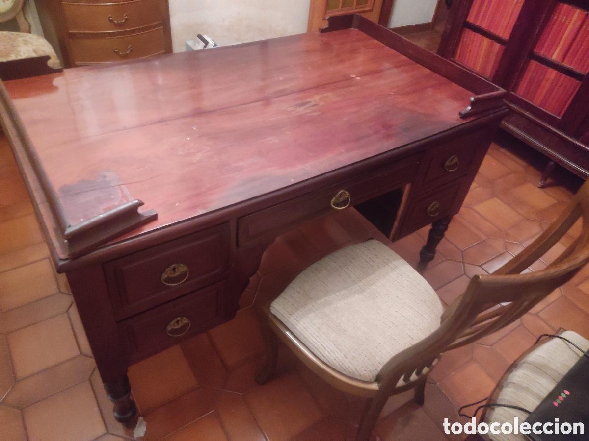 Antig&uuml;edades: Mesa despacho DOBLE CARA estilo ingles caoba - Foto 7
