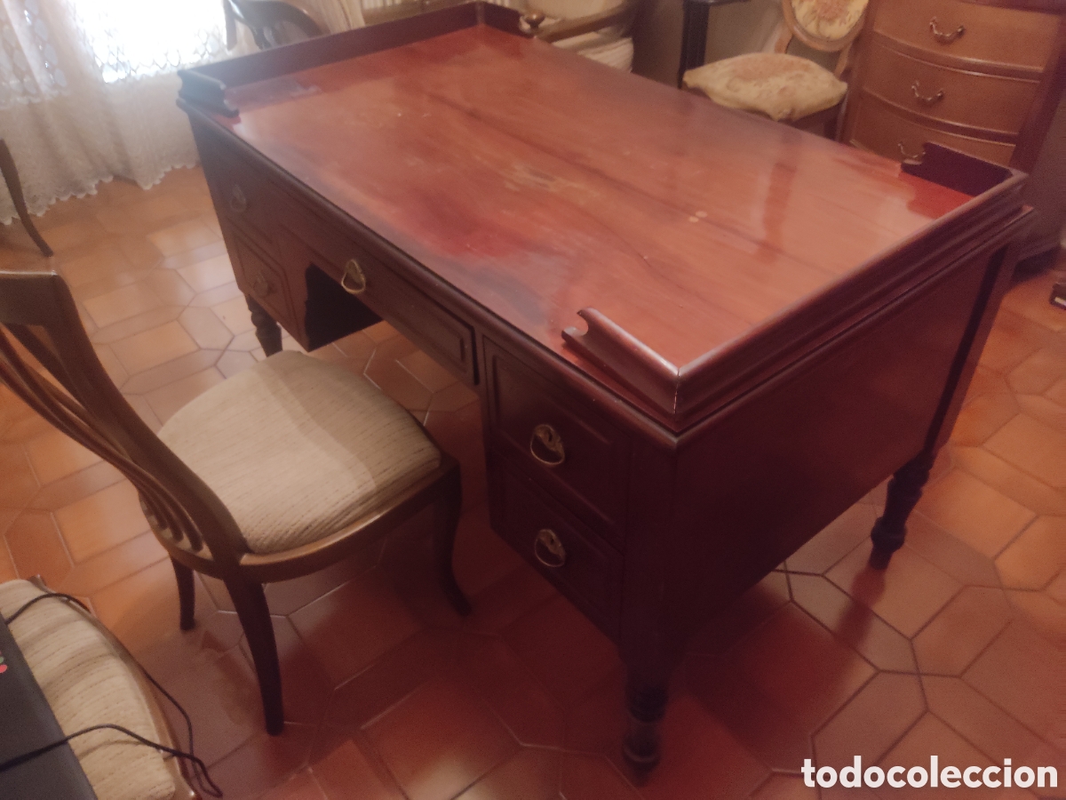 Antig&uuml;edades: Mesa despacho DOBLE CARA estilo ingles caoba - Foto 8