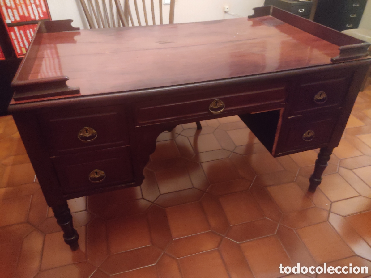 Antig&uuml;edades: Mesa despacho DOBLE CARA estilo ingles caoba - Foto 1