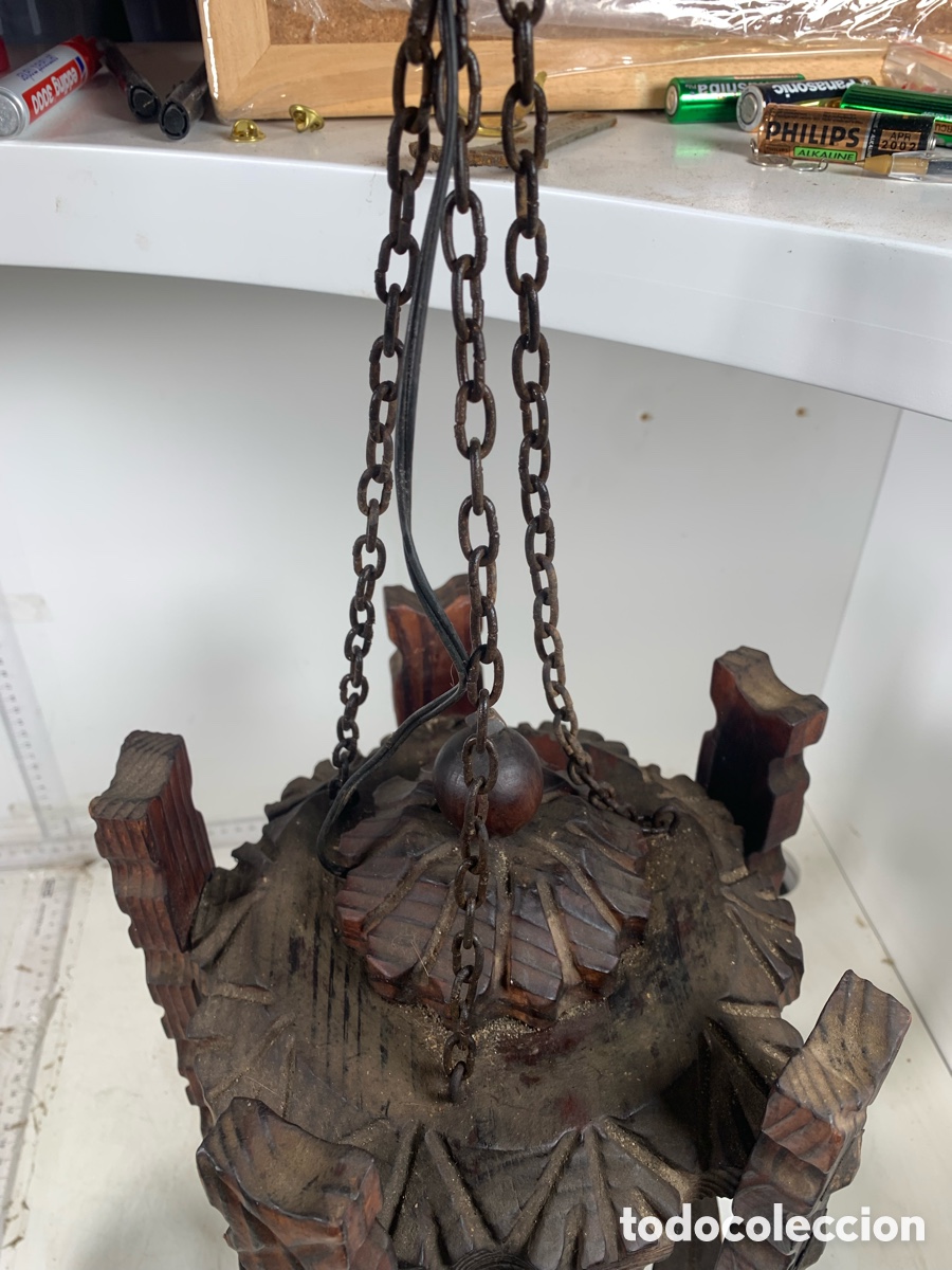 Antig&uuml;edades: 01_ L&aacute;mpara aplique de madera - Foto 3