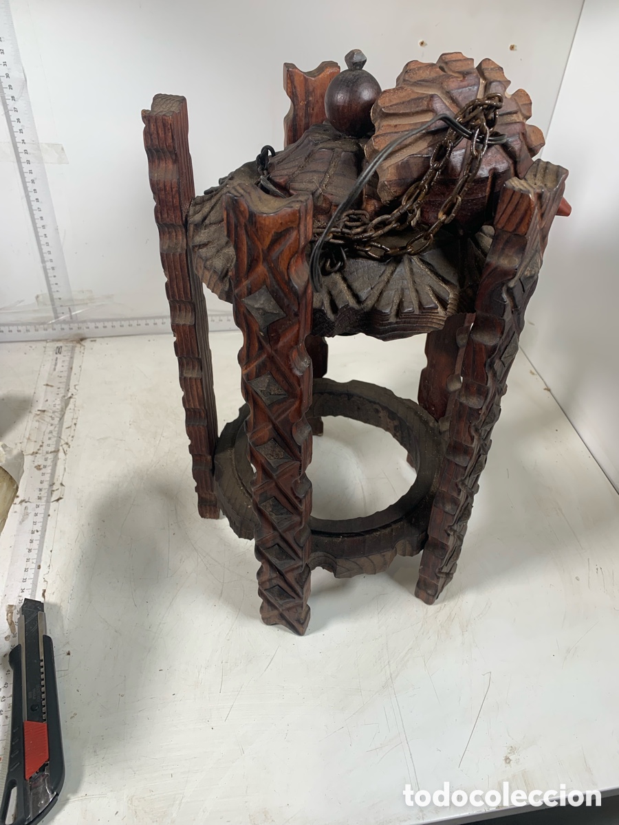 Antig&uuml;edades: 01_ L&aacute;mpara aplique de madera - Foto 5