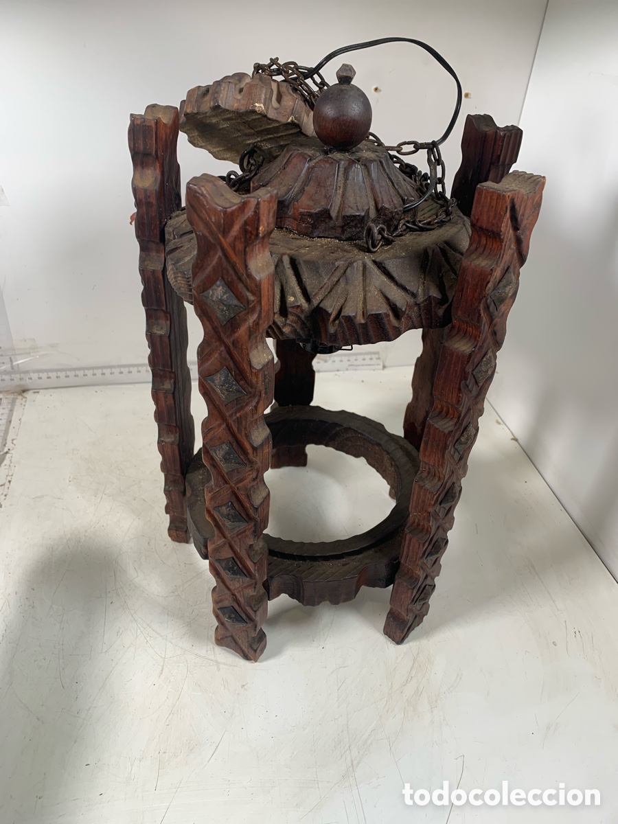 Antig&uuml;edades: 01_ L&aacute;mpara aplique de madera - Foto 7