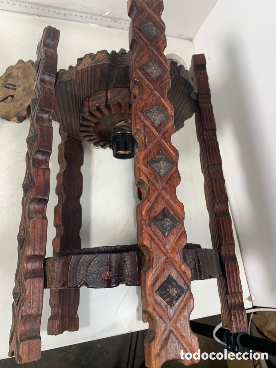 Antig&uuml;edades: 01_ L&aacute;mpara aplique de madera - Foto 8