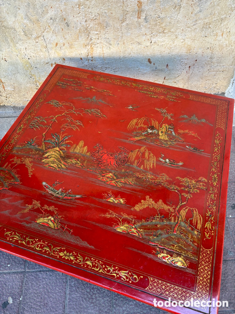 Antig&uuml;edades: Mesa baja oriental en laca roja - Foto 2